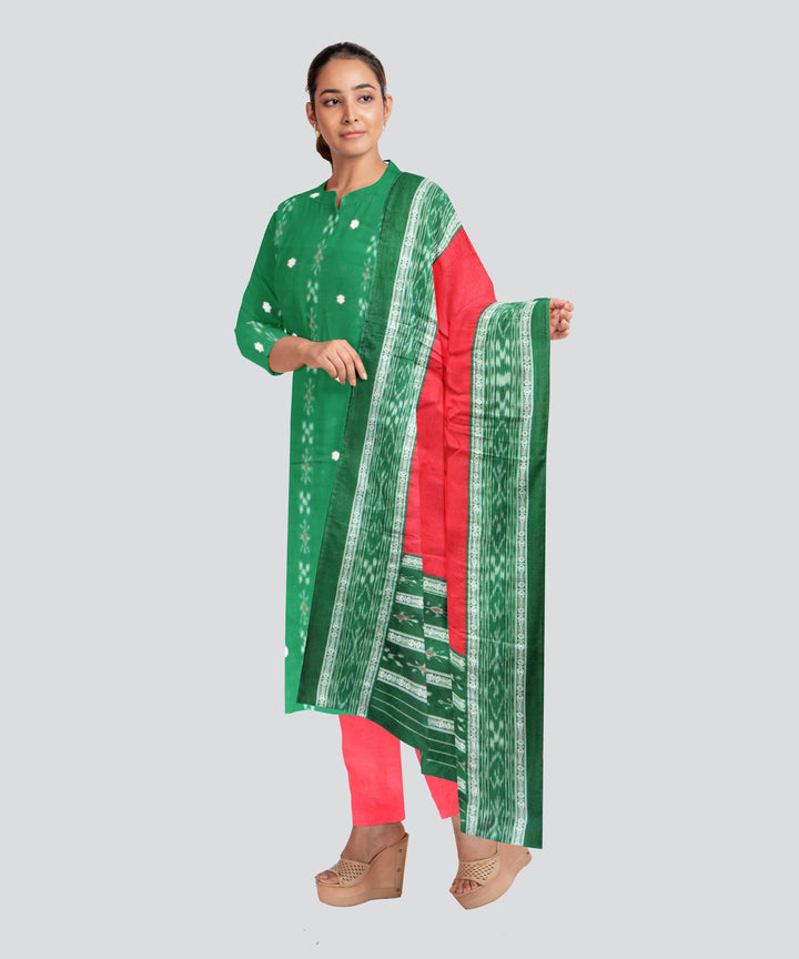 Dark Green Dark Red Handloom Cotton Nuapatna Dress Material