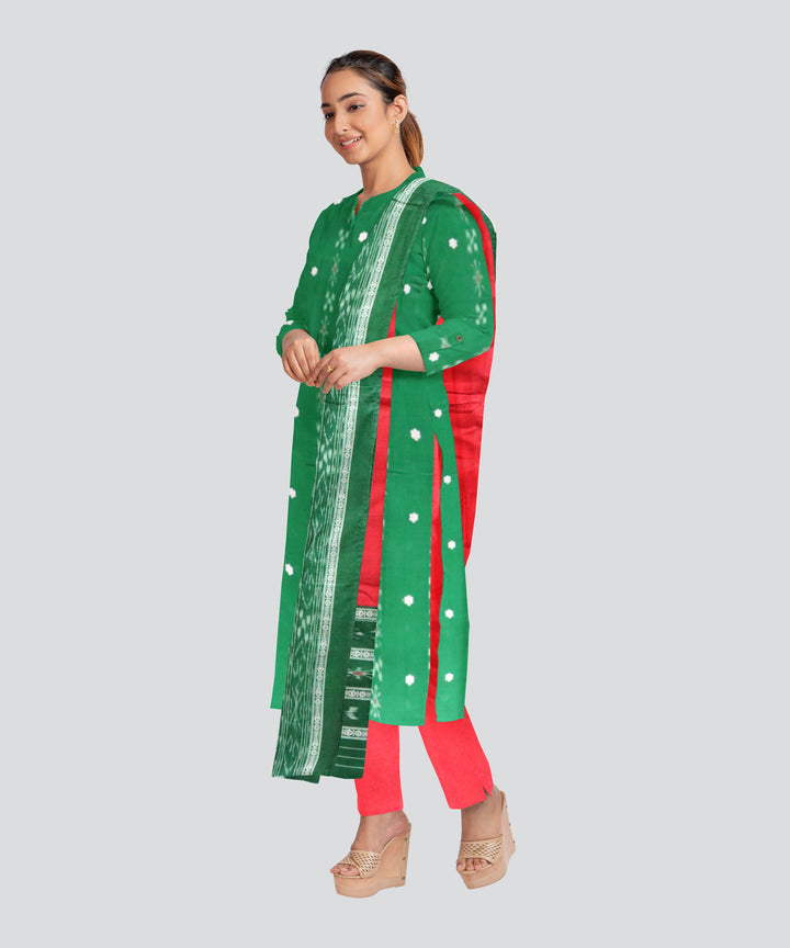 Dark Green Dark Red Handloom Cotton Nuapatna Dress Material