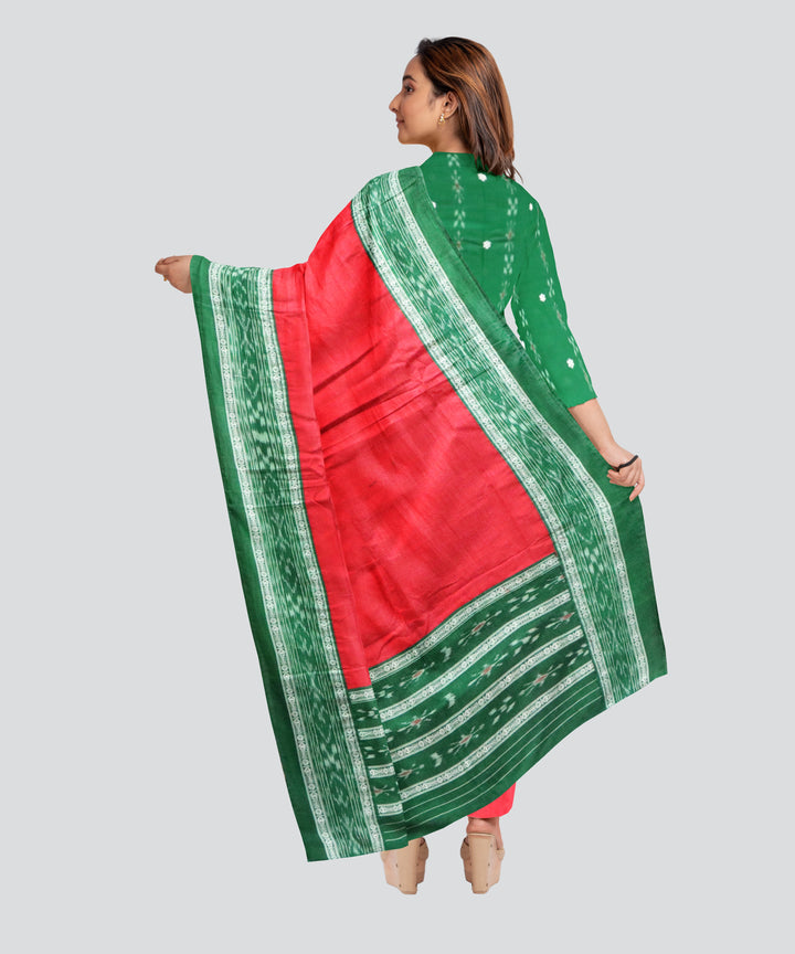 Dark Green Dark Red Handloom Cotton Nuapatna Dress Material