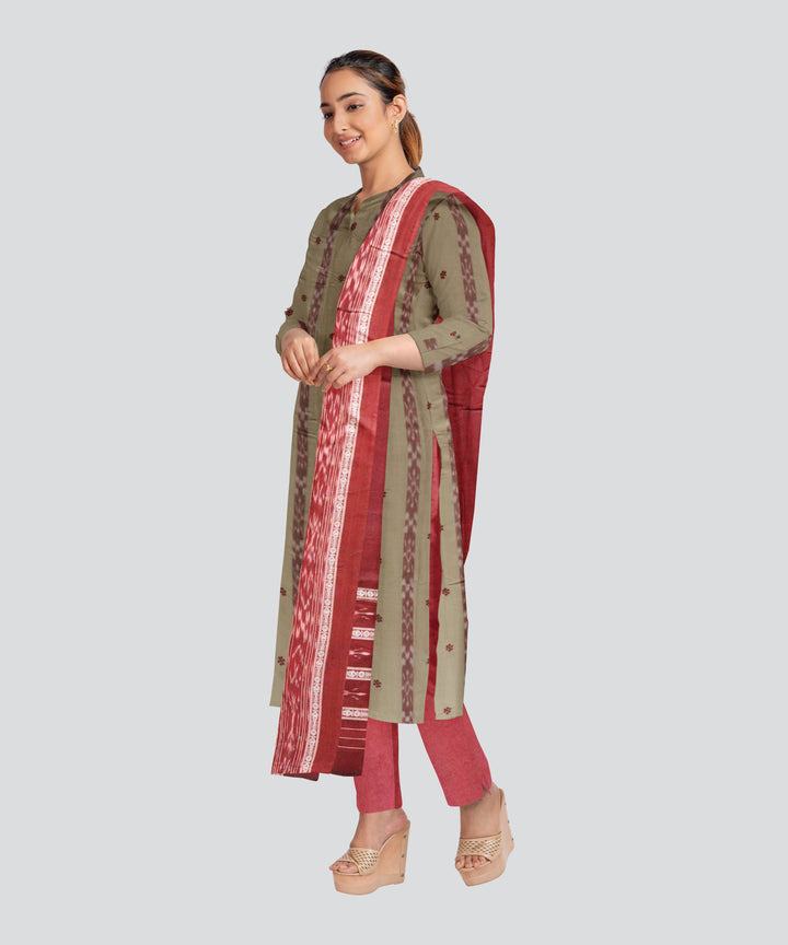 Beige Maroon Handloom Cotton Nuapatna Dress Material