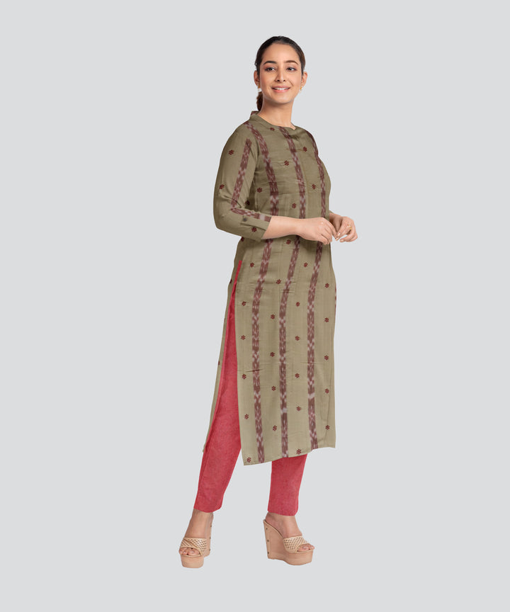 Beige Maroon Handloom Cotton Nuapatna Dress Material
