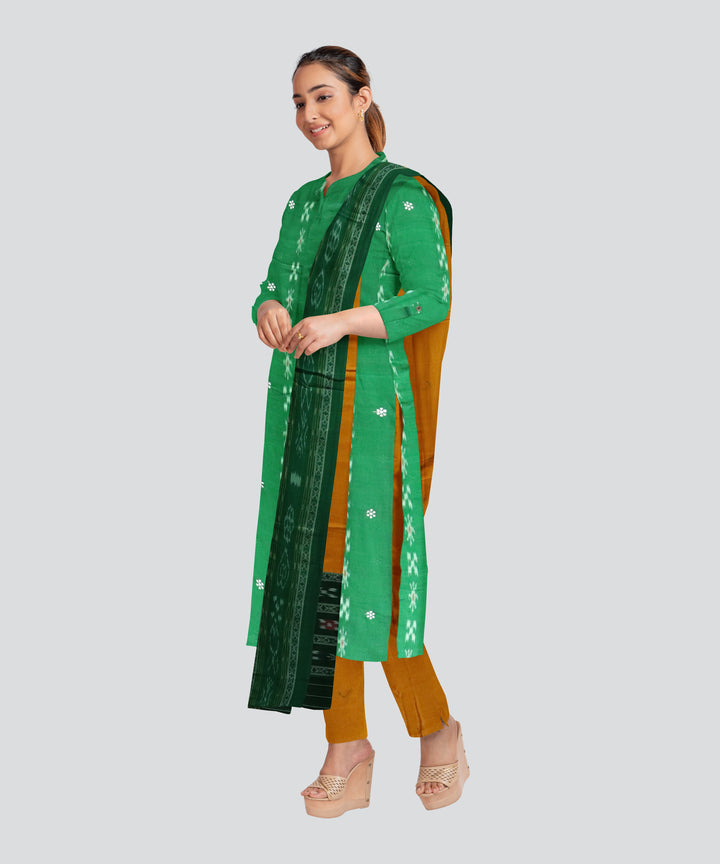 Dark Green Dark Yellow Handloom Cotton Nuapatna Dress Material