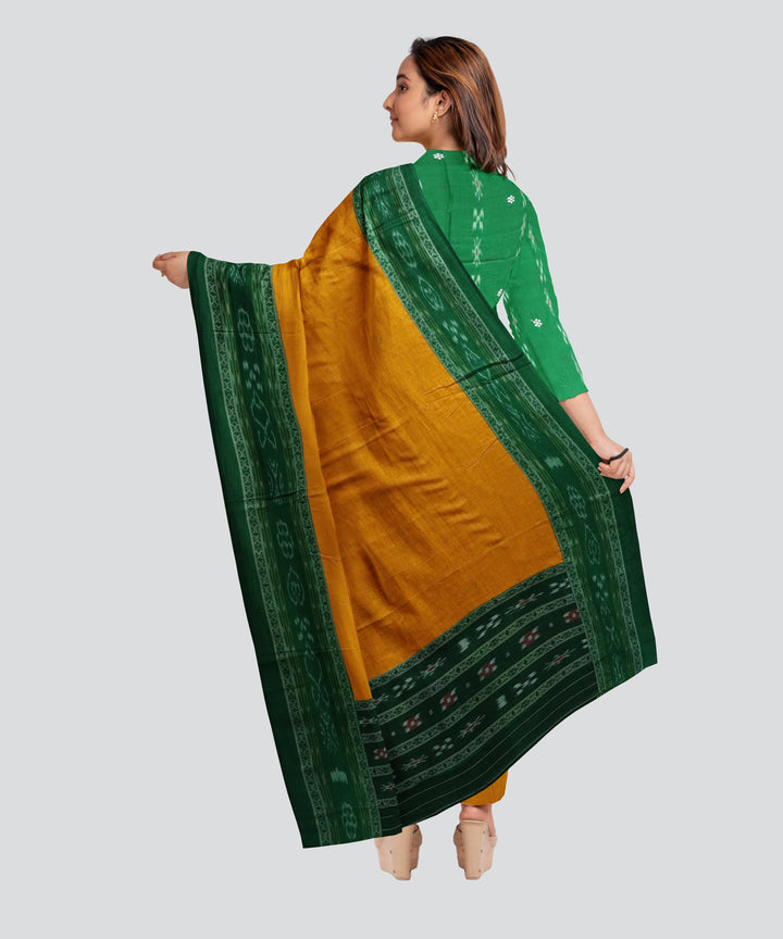 Dark Green Dark Yellow Handloom Cotton Nuapatna Dress Material