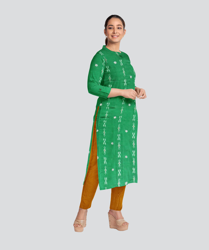 Dark Green Dark Yellow Handloom Cotton Nuapatna Dress Material