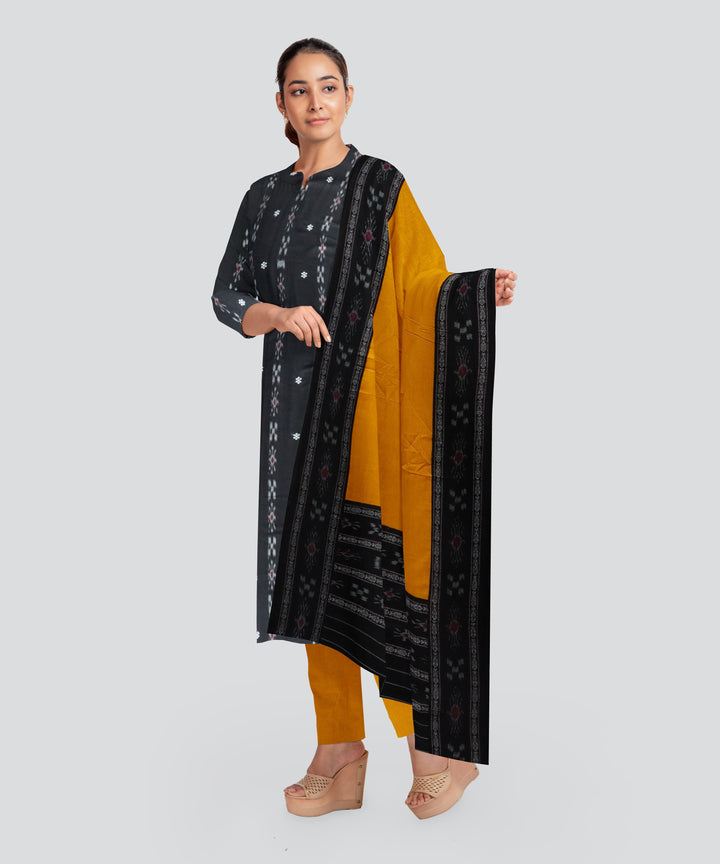 Black Dark Yellow Handloom Cotton Nuapatna Dress Material