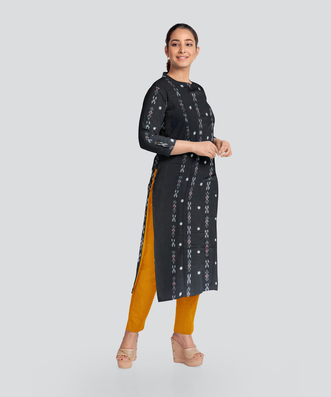 Black Dark Yellow Handloom Cotton Nuapatna Dress Material