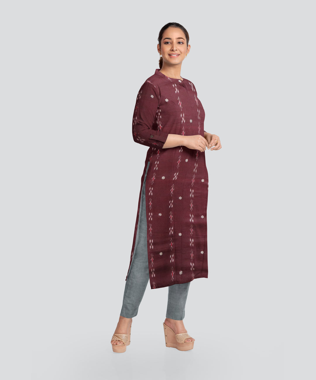 Maroon Grey Handloom Cotton Nuapatna Dress Material