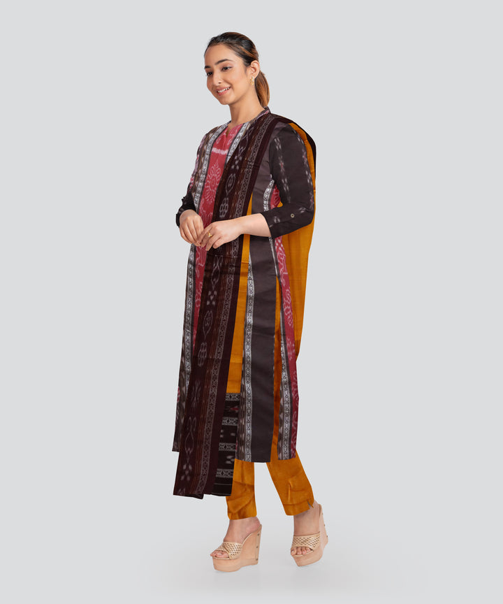 Maroon Dark Yellow Handloom Cotton Nuapatna Dress Material