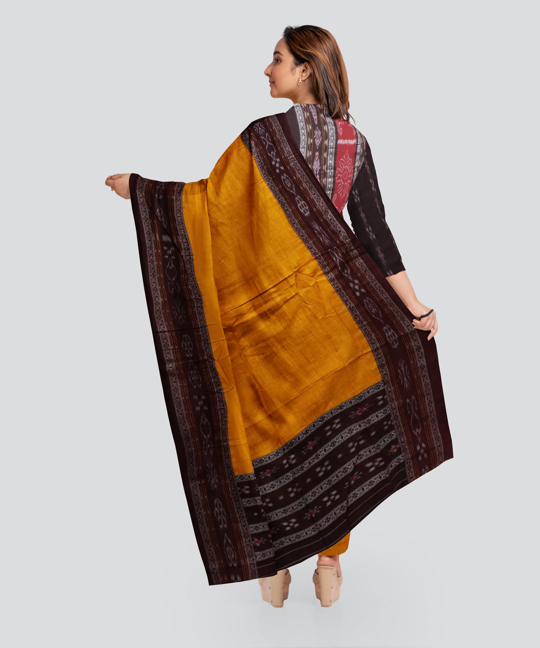 Maroon Dark Yellow Handloom Cotton Nuapatna Dress Material