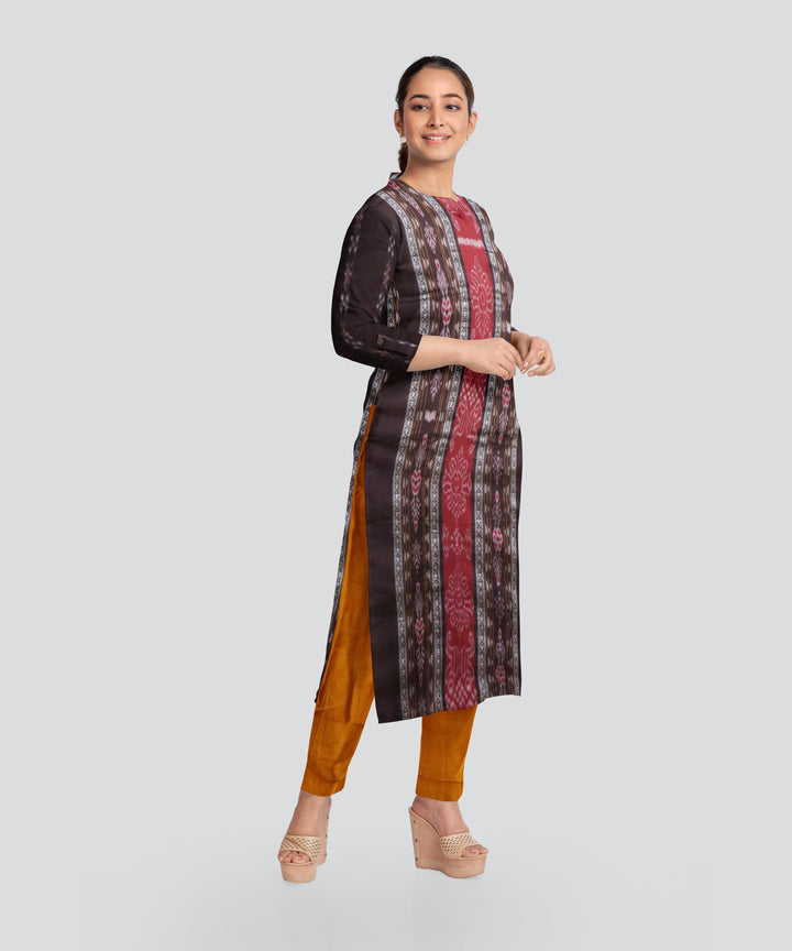Maroon Dark Yellow Handloom Cotton Nuapatna Dress Material