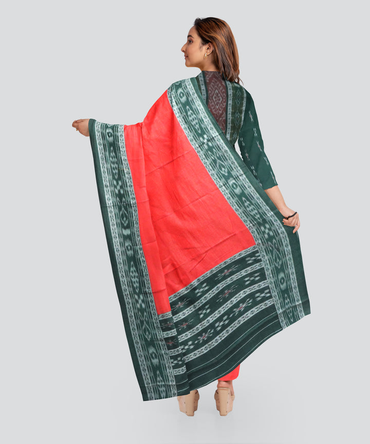Dark Green Dark Red Handloom Nuapatna Cotton Dress Material