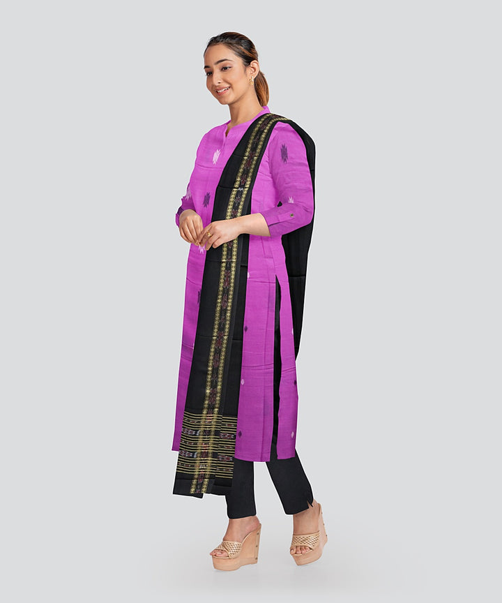 Purple Black Handloom Cotton Bomkai Dress Material