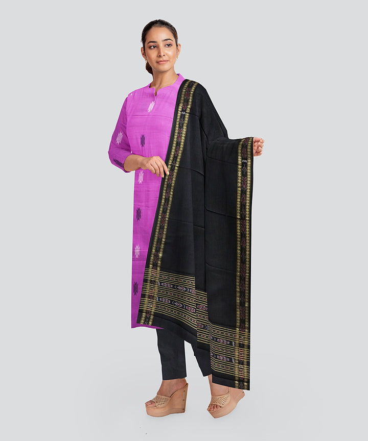 Purple Black Handloom Cotton Bomkai Dress Material