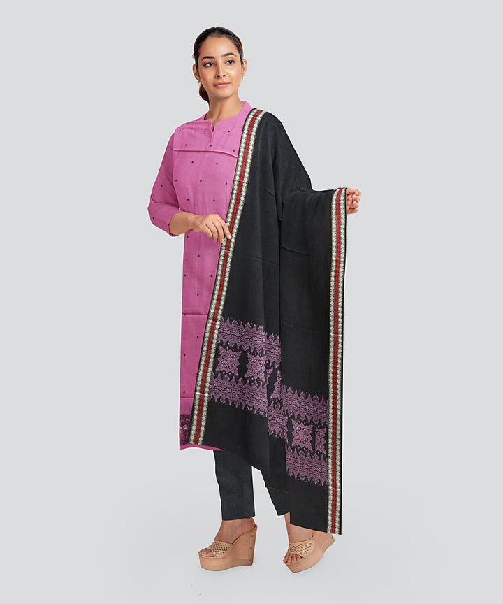 Pink Black Handloom Cotton Bomkai Dress Material