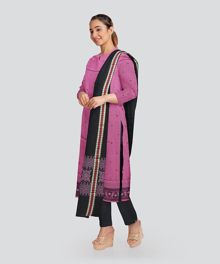 Pink Black Handloom Cotton Bomkai Dress Material