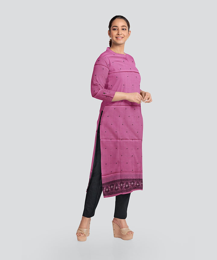 Pink Black Handloom Cotton Bomkai Dress Material