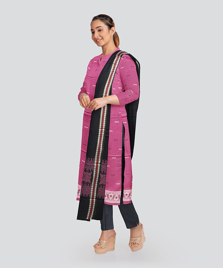 Pink Black Handloom Bomkai Cotton Dress Material