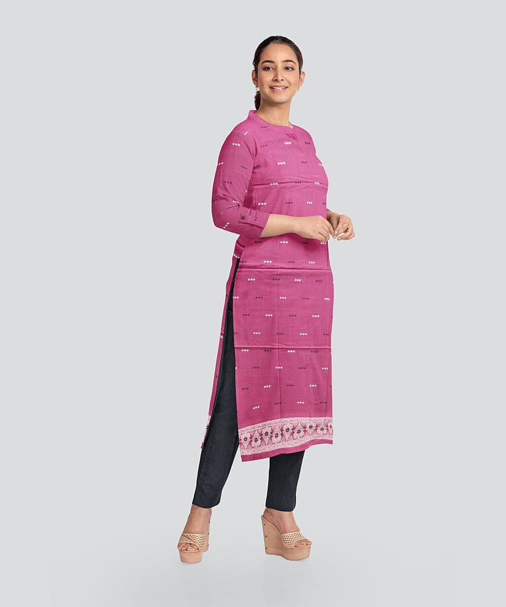 Pink Black Handloom Bomkai Cotton Dress Material
