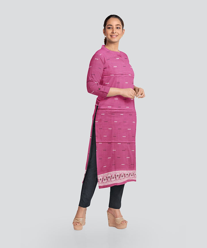 Pink Black Handloom Bomkai Cotton Dress Material