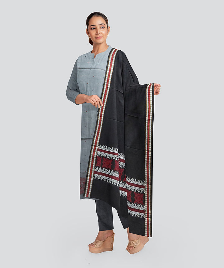 Grey Black Handloom Cotton Bomkai Dress Material