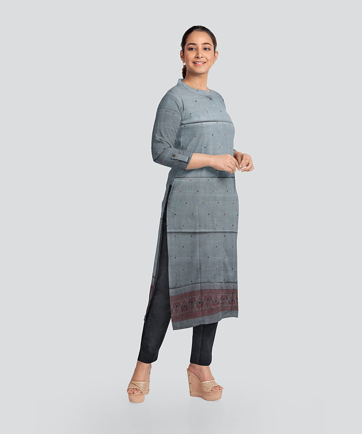 Grey Black Handloom Cotton Bomkai Dress Material