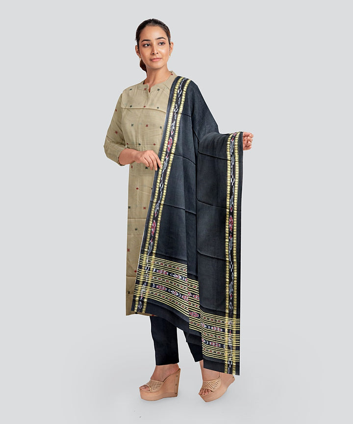 Cream Black Handloom Cotton Bomkai Dress Material