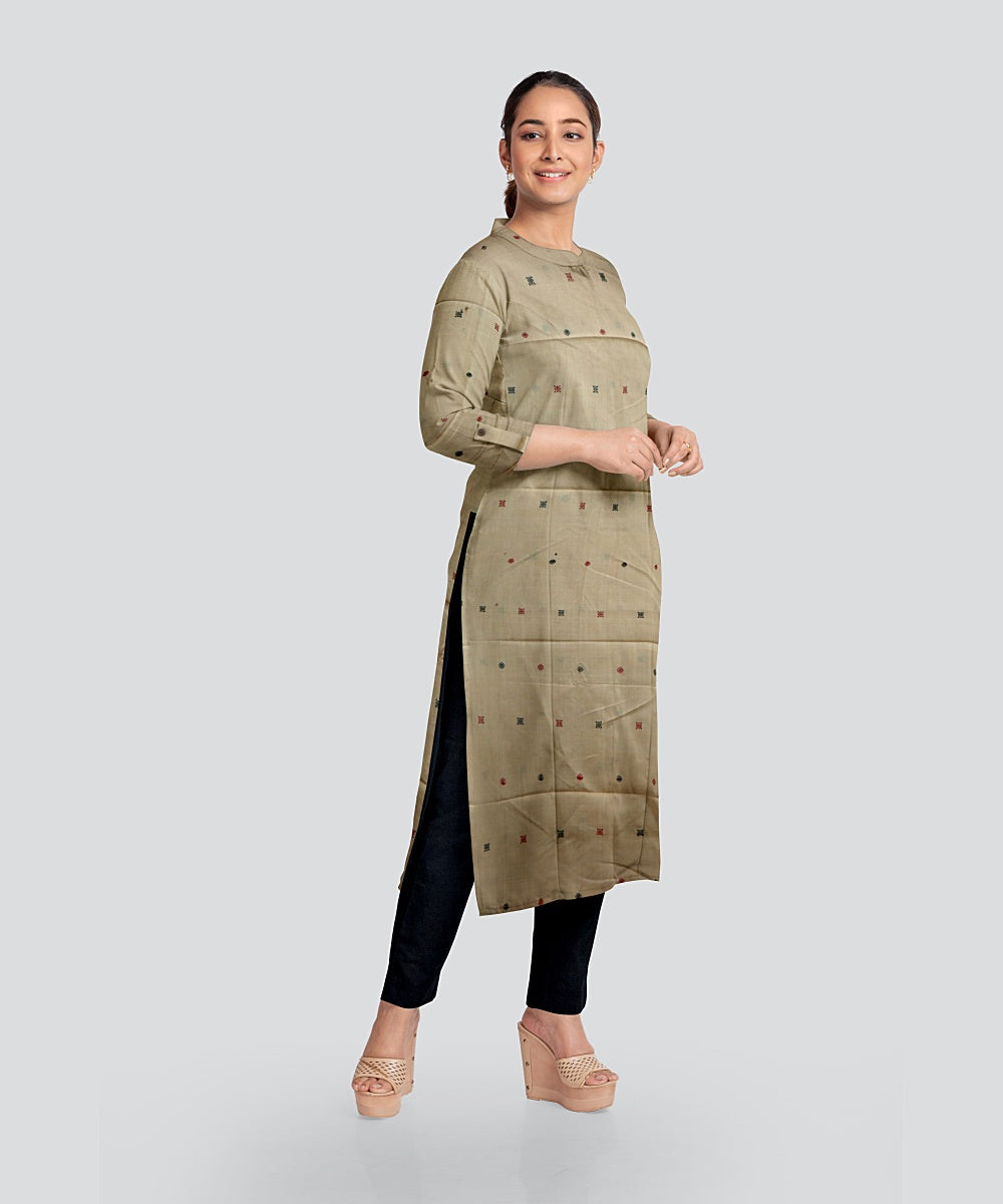 Cream Black Handloom Cotton Bomkai Dress Material