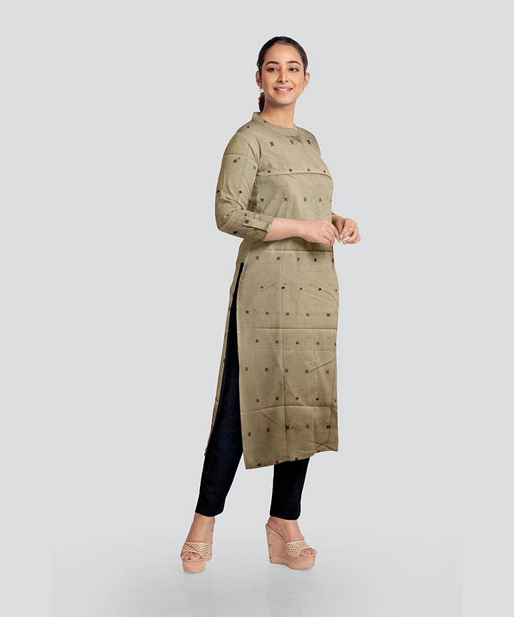 Cream Black Handloom Cotton Bomkai Dress Material