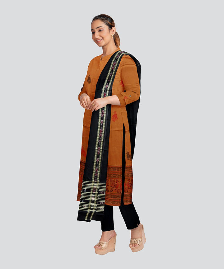 Brown Black Handloom Cotton Bomkai Dress Material