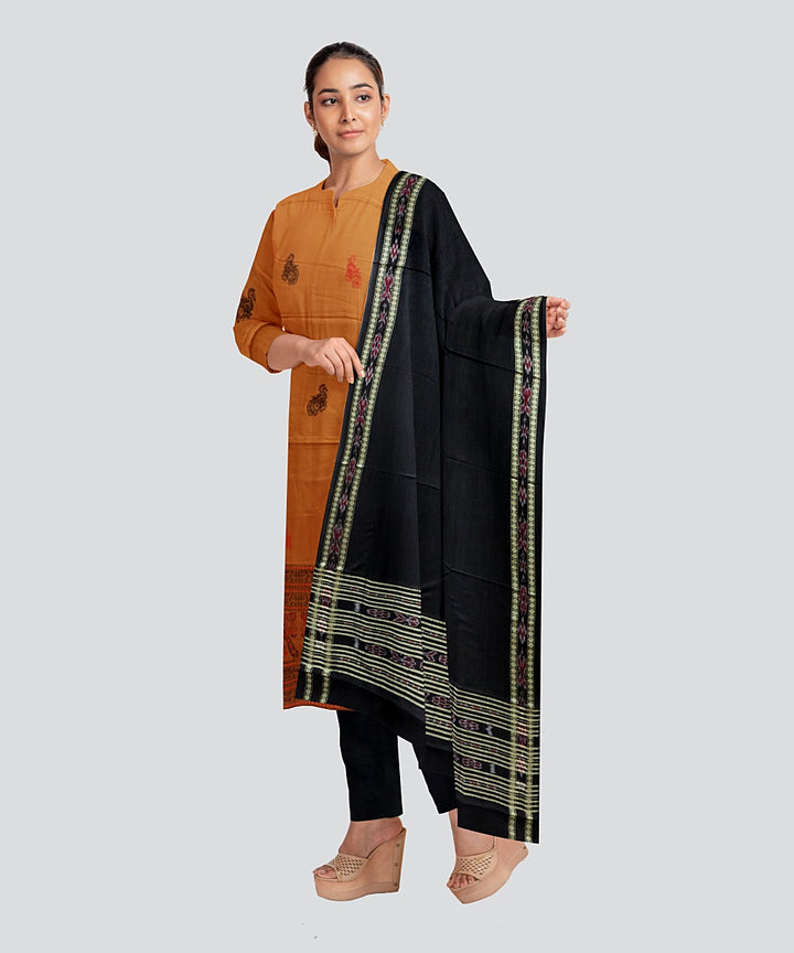Brown Black Handloom Cotton Bomkai Dress Material