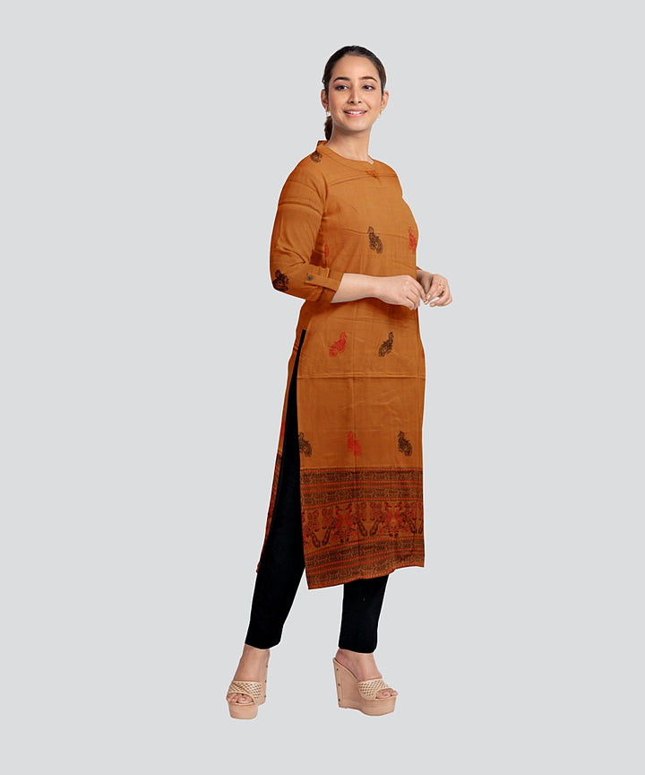 Brown Black Handloom Cotton Bomkai Dress Material