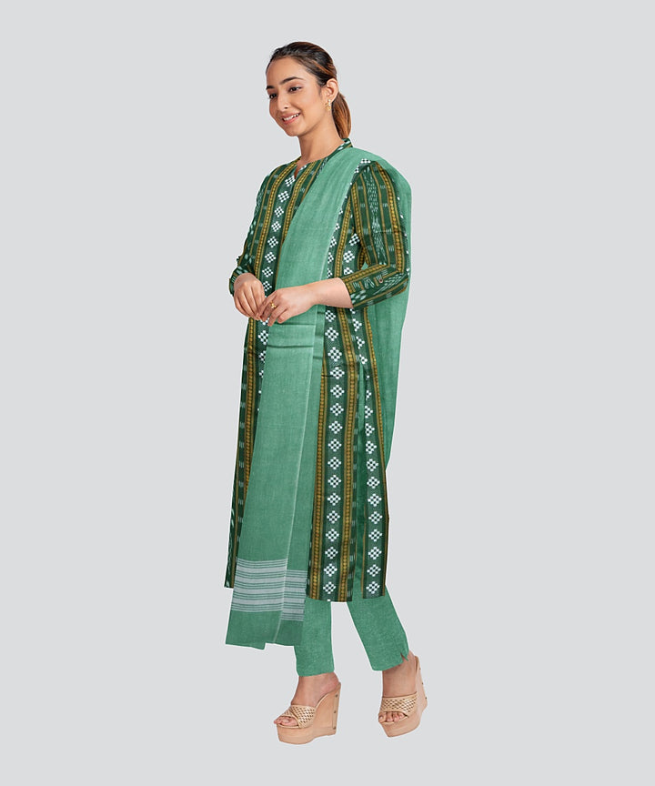 Dark Green Dark Sea Green Handloom Cotton Nuapatna Dress Material