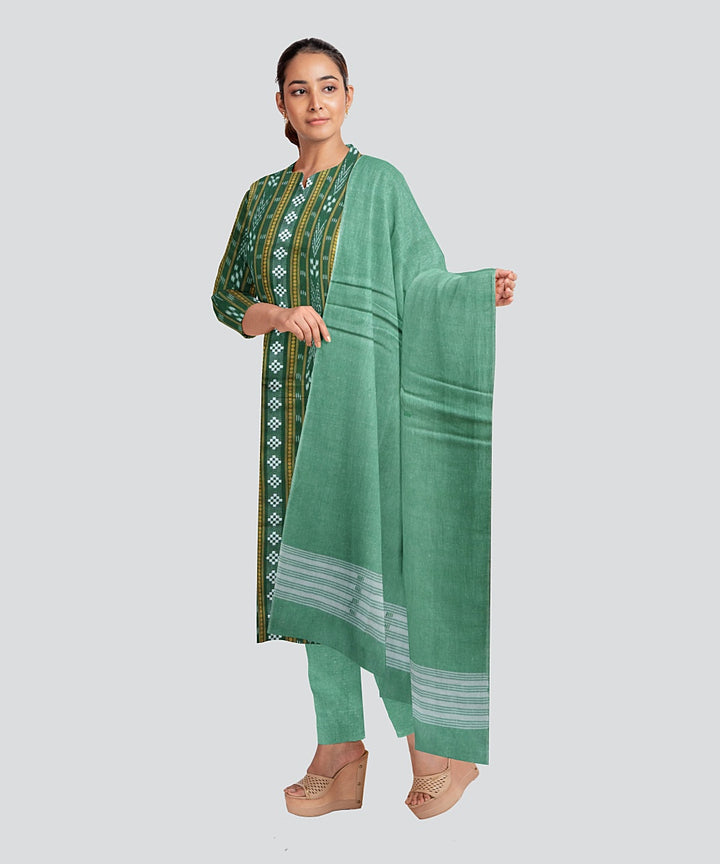 Dark Green Dark Sea Green Handloom Cotton Nuapatna Dress Material