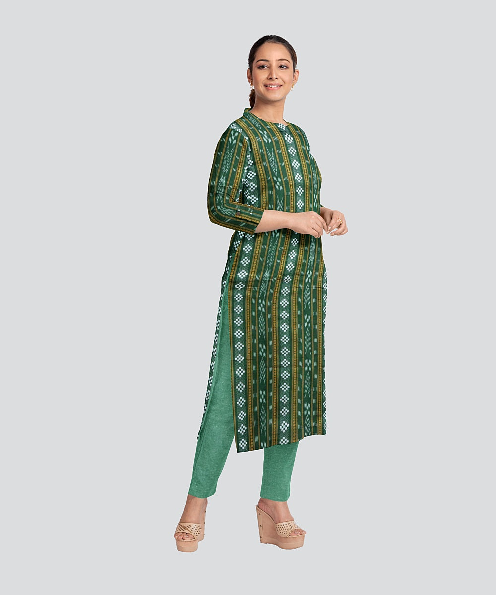 Dark Green Dark Sea Green Handloom Cotton Nuapatna Dress Material