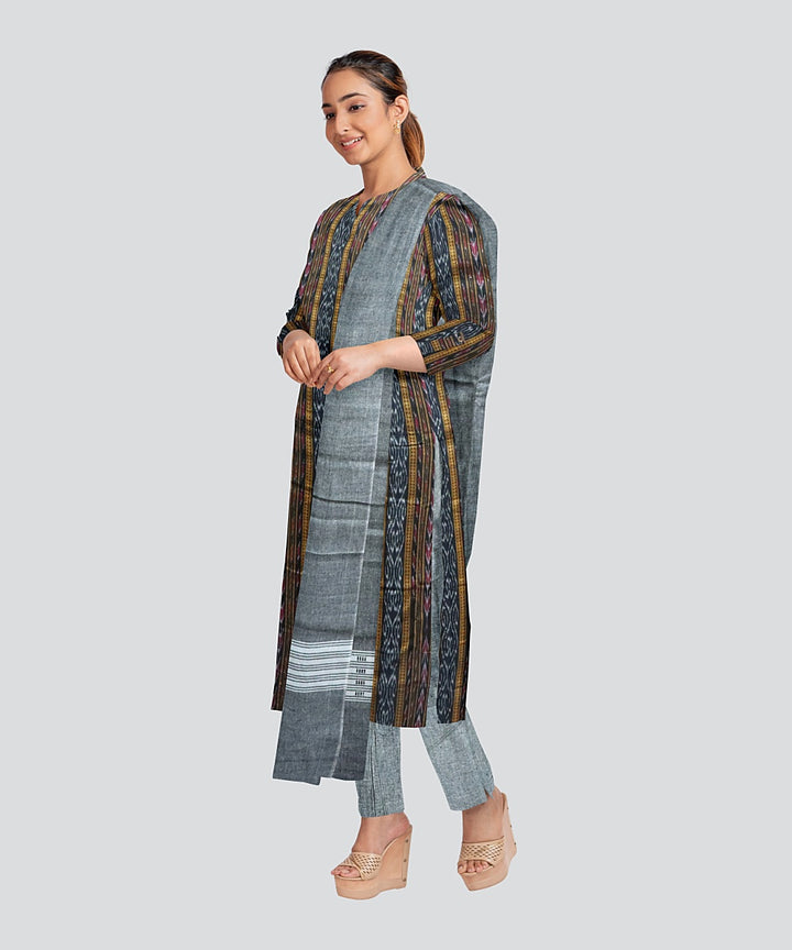 Black Grey Handloom Cotton Nuapatna Dress Material
