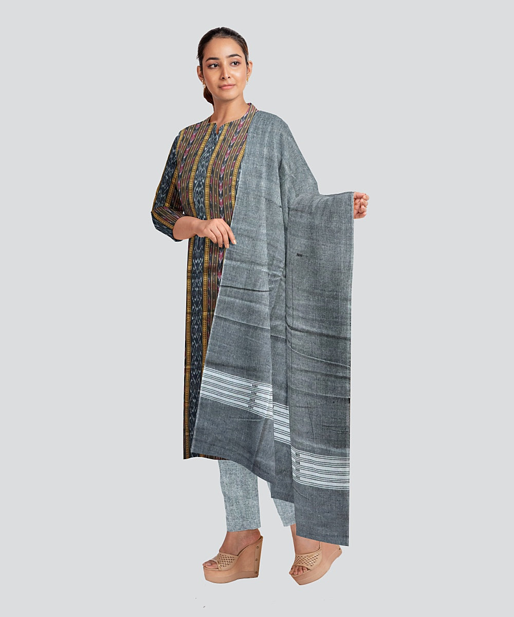 Black Grey Handloom Cotton Nuapatna Dress Material