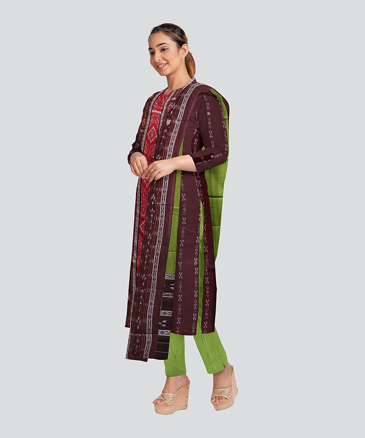 Maroon Olive Green Handloom Cotton Nuapatna Dress Material