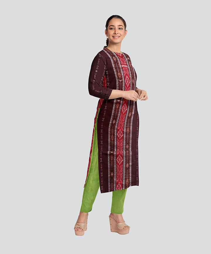 Maroon Olive Green Handloom Cotton Nuapatna Dress Material