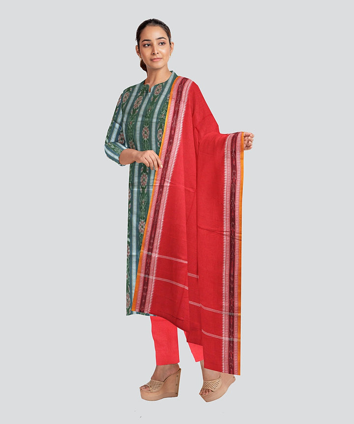 Dark Green Dark Red Handloom Cotton Nuapatna Dress Material