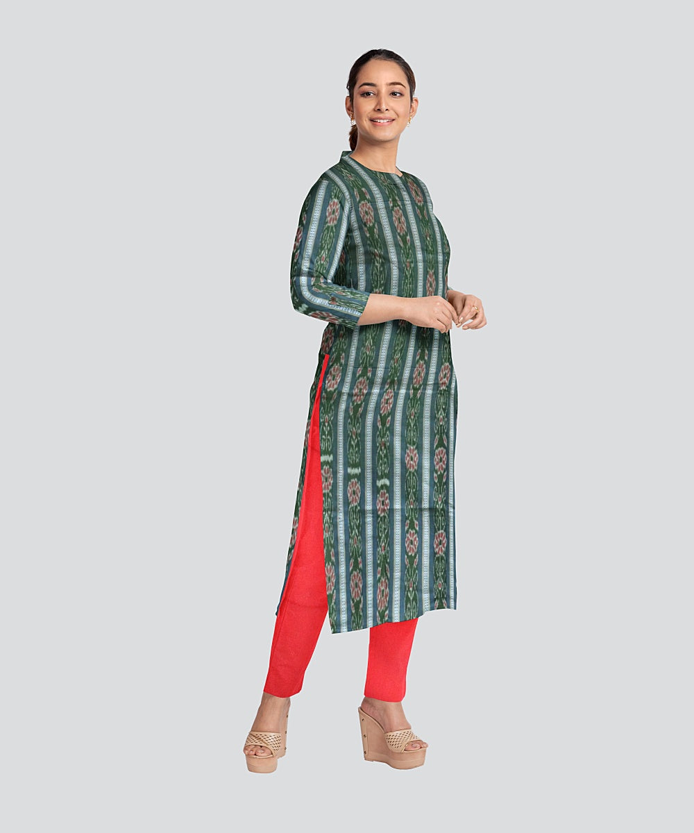 Dark Green Dark Red Handloom Cotton Nuapatna Dress Material