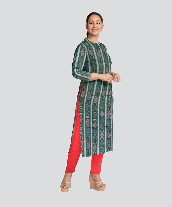 Dark Green Dark Red Handloom Cotton Nuapatna Dress Material