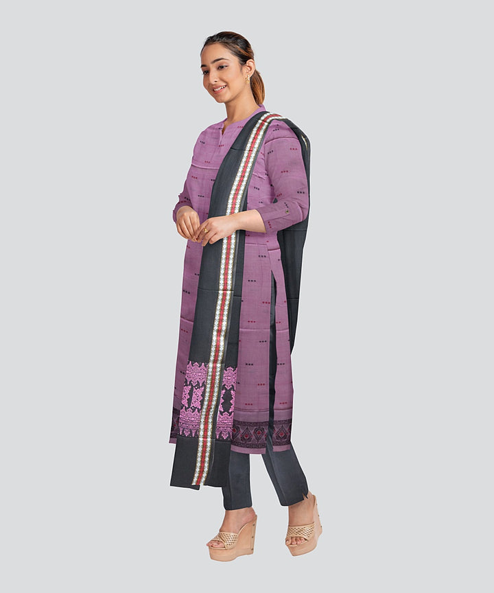 Mauve Black Handloom Cotton Bomkai Dress Material