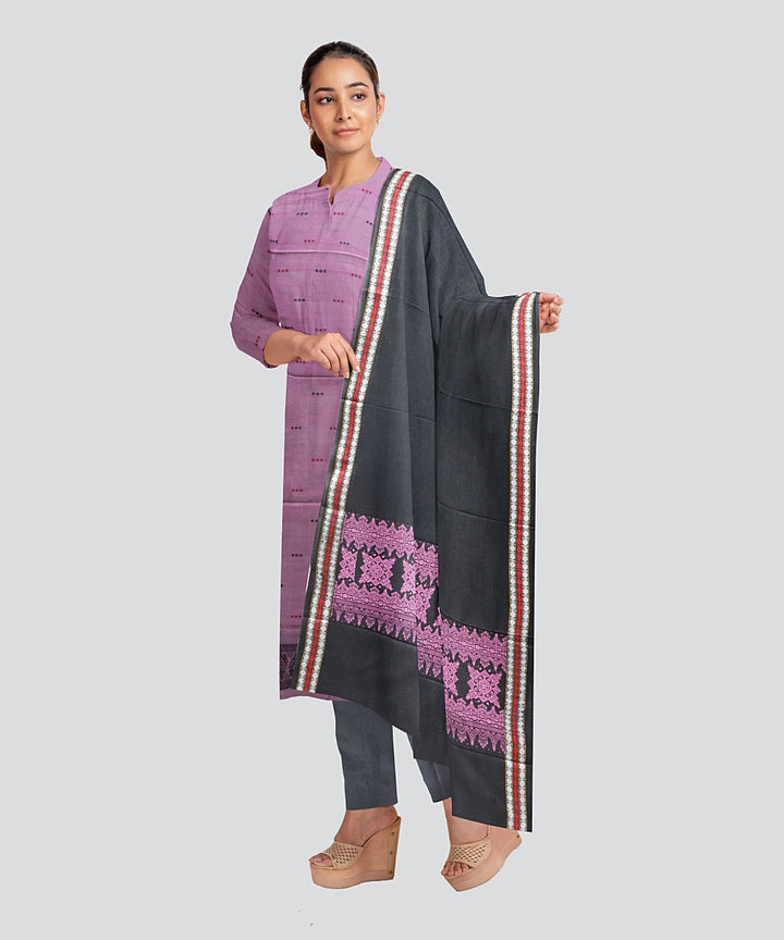 Mauve Black Handloom Cotton Bomkai Dress Material