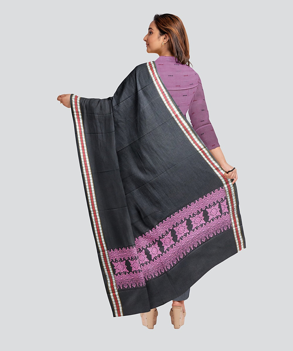 Mauve Black Handloom Cotton Bomkai Dress Material