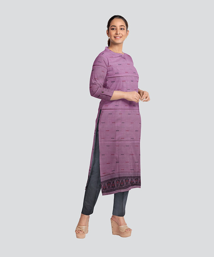 Mauve Black Handloom Cotton Bomkai Dress Material