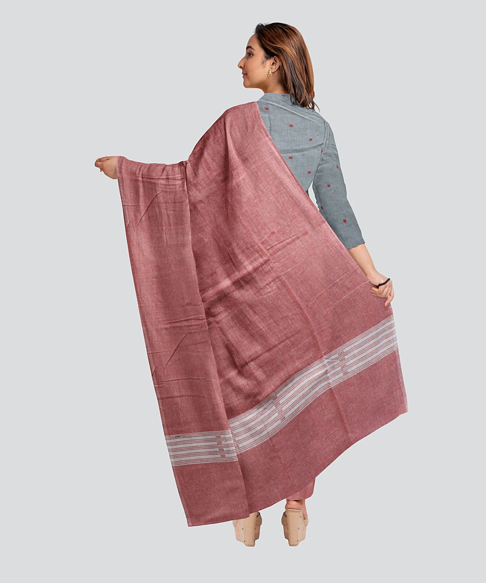 Grey Coral Pink Handloom Cotton Nuapatna Dress Material