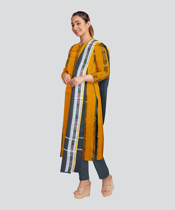 Yellow Black Handloom Cotton Nuapatna Dress Material