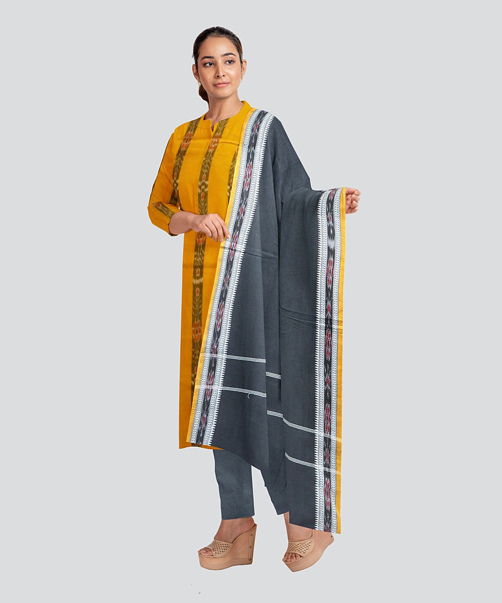 Yellow Black Handloom Cotton Nuapatna Dress Material