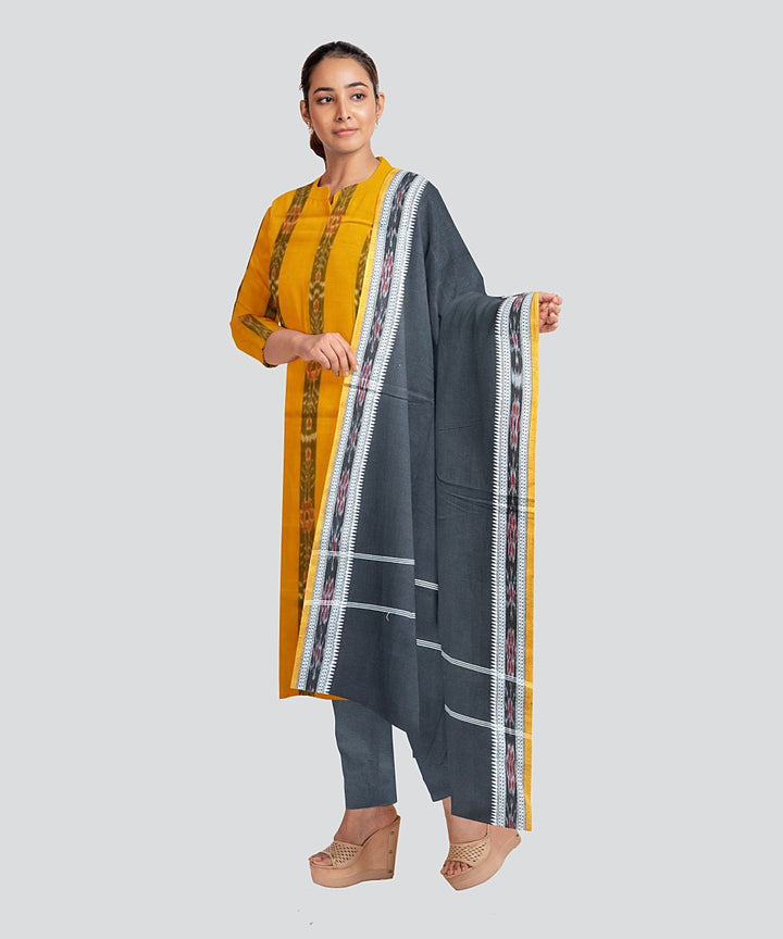 Yellow Black Handloom Cotton Nuapatna Dress Material