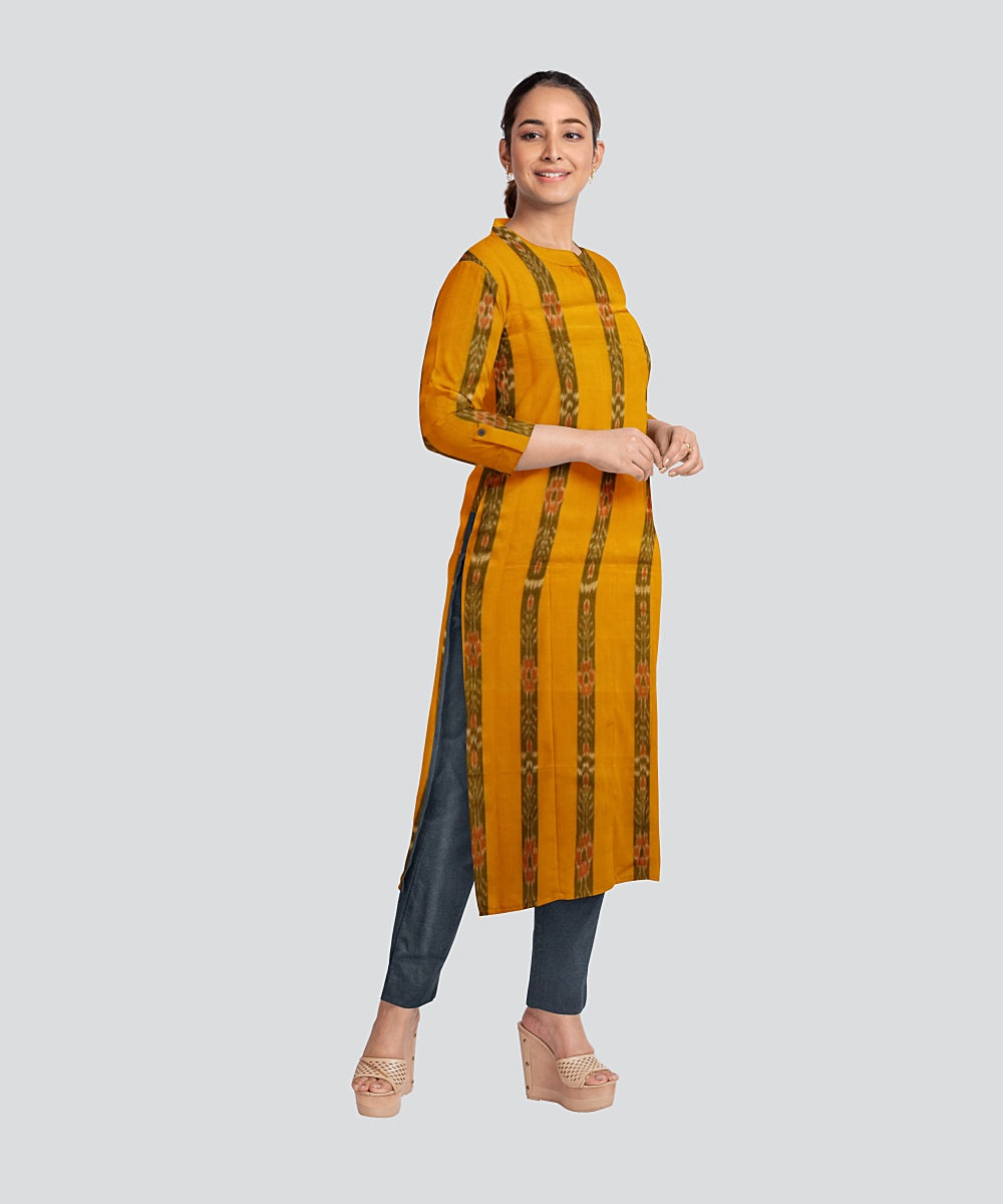 Yellow Black Handloom Cotton Nuapatna Dress Material